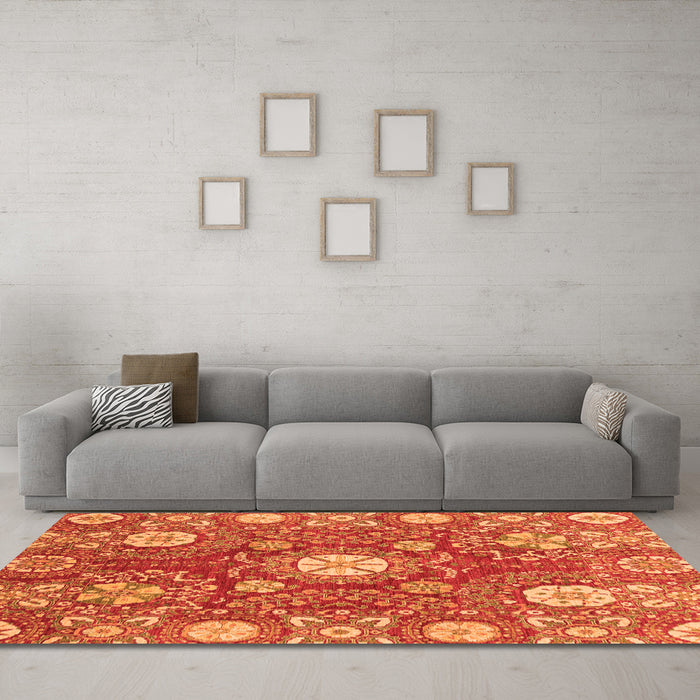 Machine Washable Abstract Orange Modern Area Rugs in a Living Room, wshabs3808org