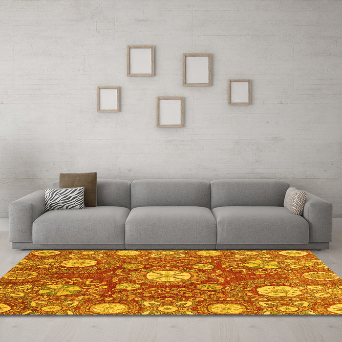 Machine Washable Abstract Yellow Modern Rug in a Living Room, wshabs3808yw
