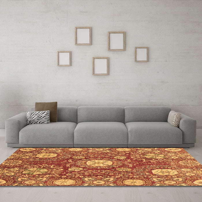 Machine Washable Abstract Brown Modern Rug in a Living Room,, wshabs3808brn