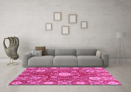 Machine Washable Abstract Pink Modern Rug in a Living Room, wshabs3808pnk