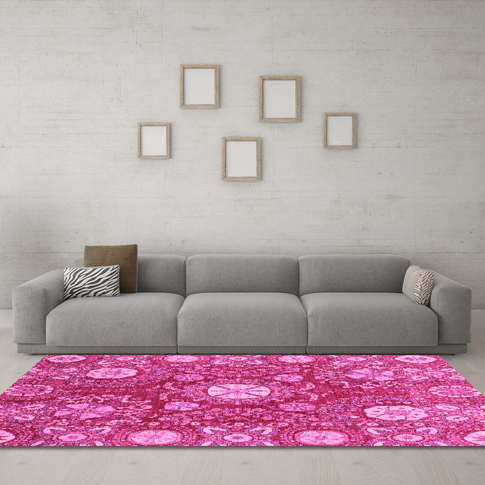 Machine Washable Abstract Pink Modern Rug in a Living Room, wshabs3808pnk
