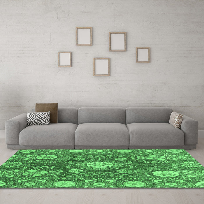 Machine Washable Abstract Emerald Green Modern Area Rugs in a Living Room,, wshabs3808emgrn