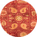 Round Machine Washable Abstract Orange Modern Area Rugs, wshabs3809org