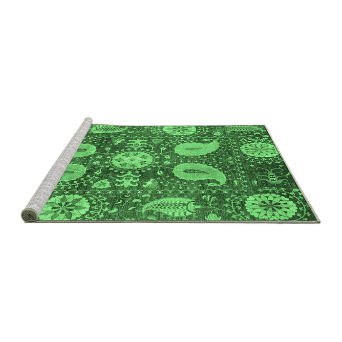 Sideview of Machine Washable Abstract Emerald Green Modern Area Rugs, wshabs3809emgrn