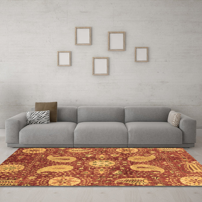 Machine Washable Abstract Brown Modern Rug in a Living Room,, wshabs3809brn