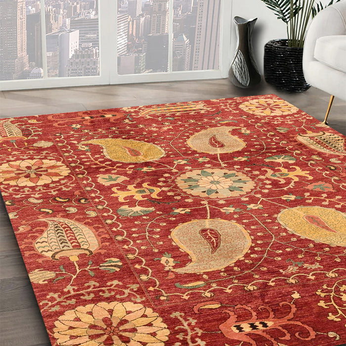 Abstract Orange Modern Rug in Family Room, abs3809