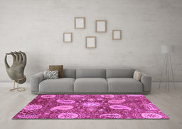 Machine Washable Abstract Purple Modern Area Rugs in a Living Room, wshabs3809pur