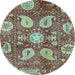 Round Abstract Light Blue Modern Rug, abs3809lblu