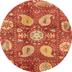 Round Machine Washable Abstract Orange Rug, wshabs3809