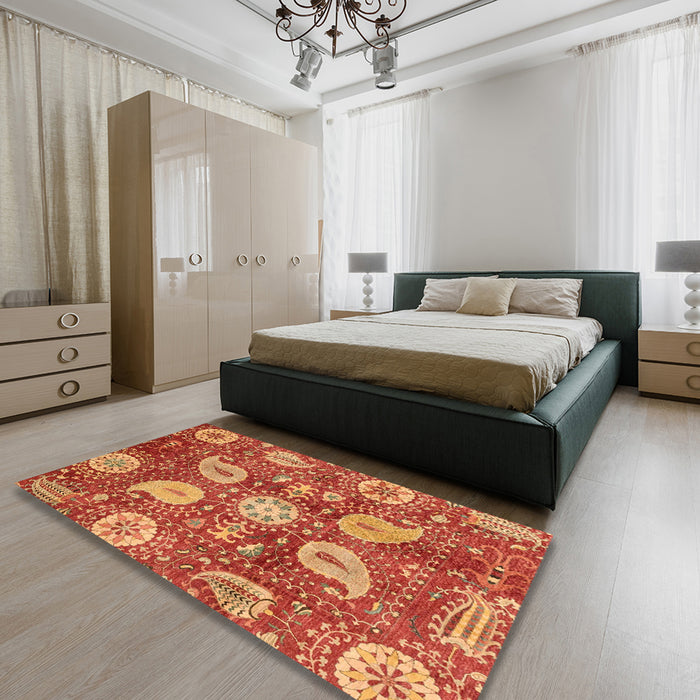 Machine Washable Abstract Orange Rug in a Bedroom, wshabs3809
