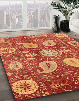 Machine Washable Abstract Orange Rug in a Family Room, wshabs3809