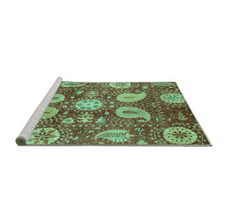 Sideview of Machine Washable Abstract Turquoise Modern Area Rugs, wshabs3809turq