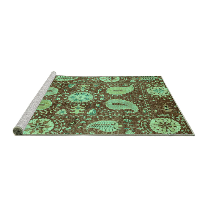 Sideview of Machine Washable Abstract Turquoise Modern Area Rugs, wshabs3809turq