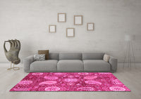 Machine Washable Abstract Pink Modern Rug, wshabs3809pnk