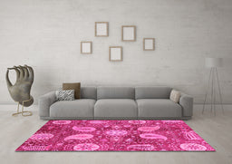 Machine Washable Abstract Pink Modern Rug in a Living Room, wshabs3809pnk