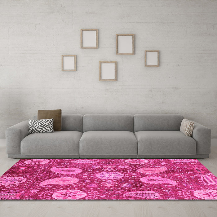 Machine Washable Abstract Pink Modern Rug in a Living Room, wshabs3809pnk