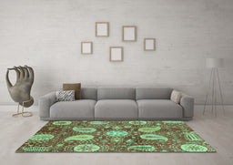 Machine Washable Abstract Turquoise Modern Area Rugs in a Living Room,, wshabs3809turq