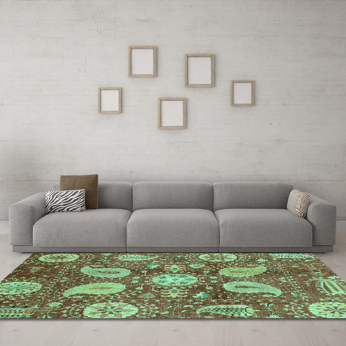 Machine Washable Abstract Turquoise Modern Area Rugs in a Living Room,, wshabs3809turq