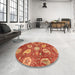 Round Machine Washable Abstract Orange Rug in a Office, wshabs3809