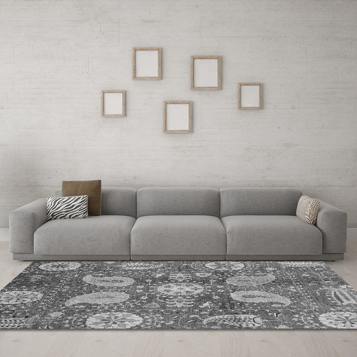 Machine Washable Abstract Gray Modern Rug in a Living Room,, wshabs3809gry