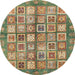 Round Abstract Reddish Brown Modern Rug, abs380