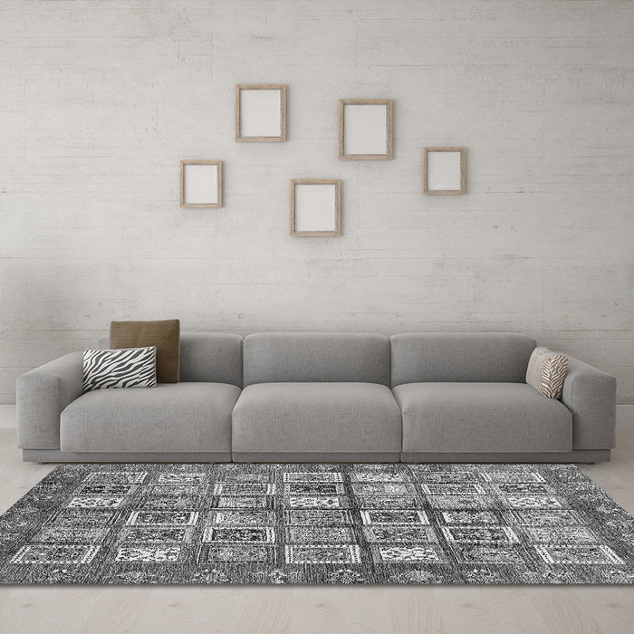 Machine Washable Abstract Gray Modern Rug in a Living Room,, wshabs380gry