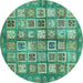 Round Machine Washable Abstract Turquoise Modern Area Rugs, wshabs380turq