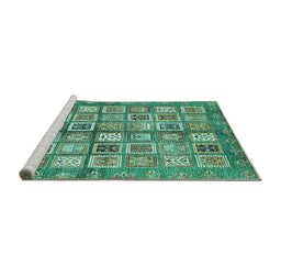 Sideview of Machine Washable Abstract Turquoise Modern Area Rugs, wshabs380turq