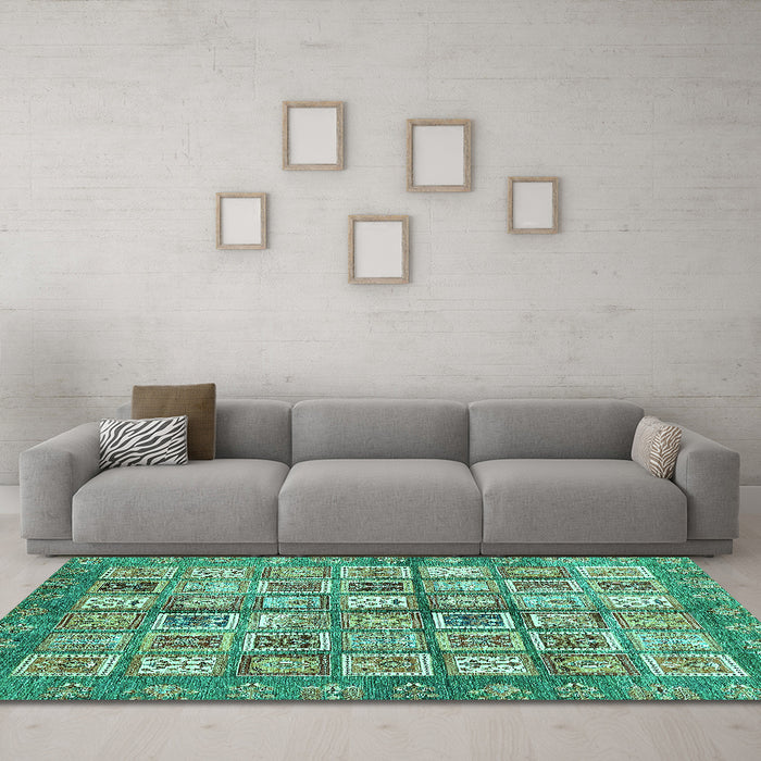 Machine Washable Abstract Turquoise Modern Area Rugs in a Living Room,, wshabs380turq