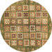 Round Machine Washable Abstract Brown Modern Rug, wshabs380brn