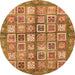 Round Machine Washable Abstract Orange Modern Area Rugs, wshabs380org