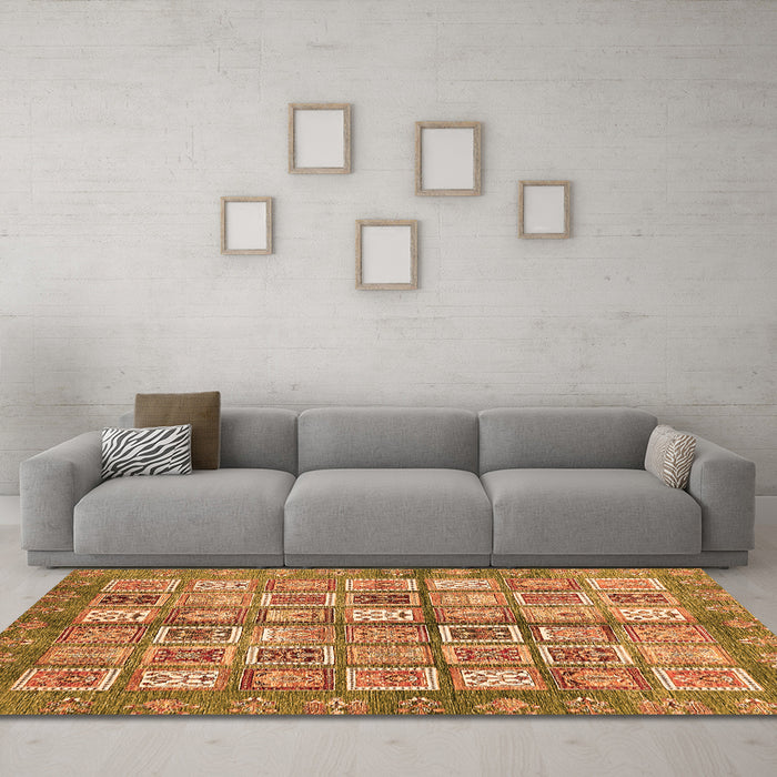 Machine Washable Abstract Orange Modern Area Rugs in a Living Room, wshabs380org