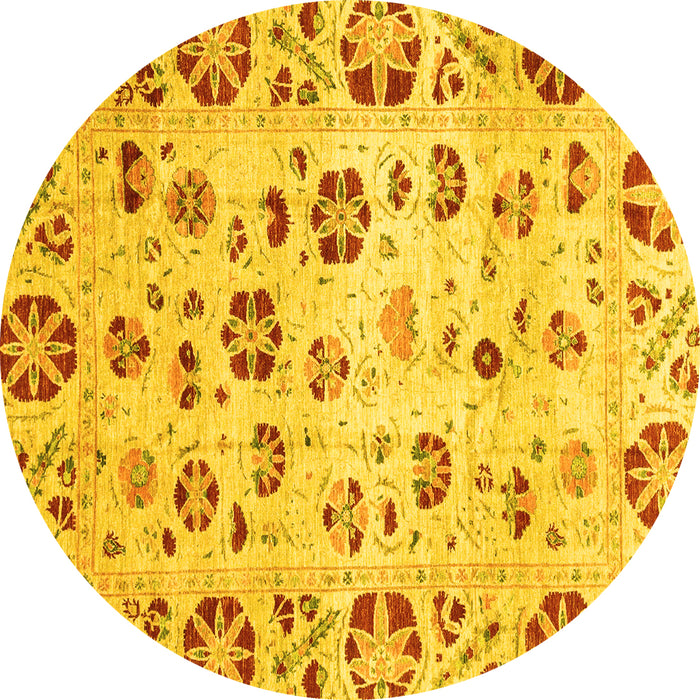 Round Abstract Yellow Modern Rug, abs3810yw