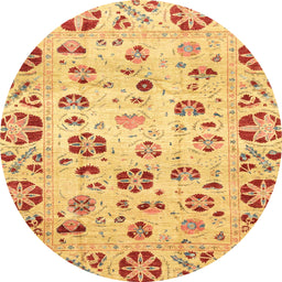 Round Machine Washable Abstract Orange Rug, wshabs3810