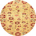 Round Machine Washable Abstract Orange Rug, wshabs3810