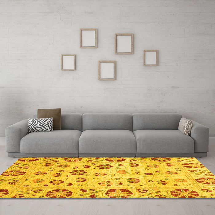 Machine Washable Abstract Yellow Modern Rug in a Living Room, wshabs3810yw