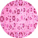 Round Machine Washable Abstract Pink Modern Rug, wshabs3810pnk