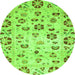 Round Machine Washable Abstract Green Modern Area Rugs, wshabs3810grn