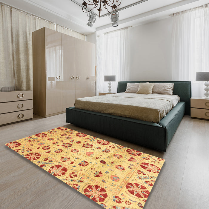 Abstract Orange Modern Rug in a Bedroom, abs3810