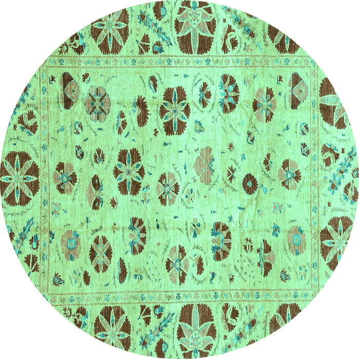 Round Machine Washable Abstract Turquoise Modern Area Rugs, wshabs3810turq