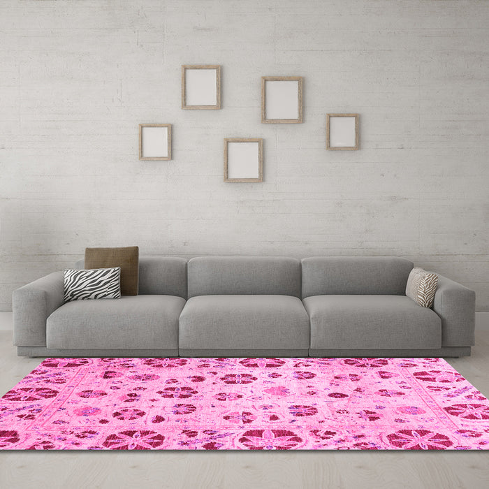 Machine Washable Abstract Pink Modern Rug in a Living Room, wshabs3810pnk