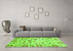 Machine Washable Abstract Green Modern Area Rugs in a Living Room,, wshabs3810grn