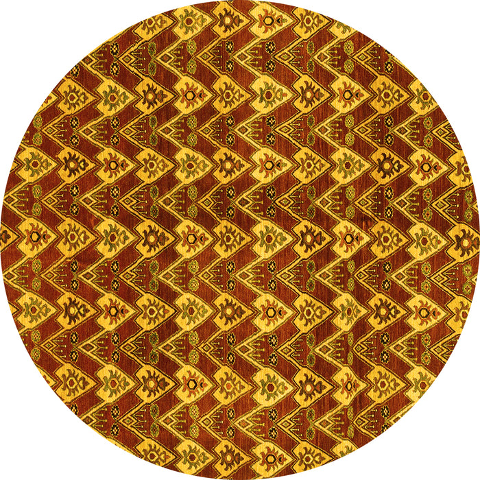 Round Abstract Yellow Modern Rug, abs3811yw