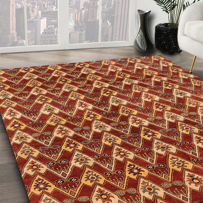 Abstract Red Modern Rug in Family Room, abs3811