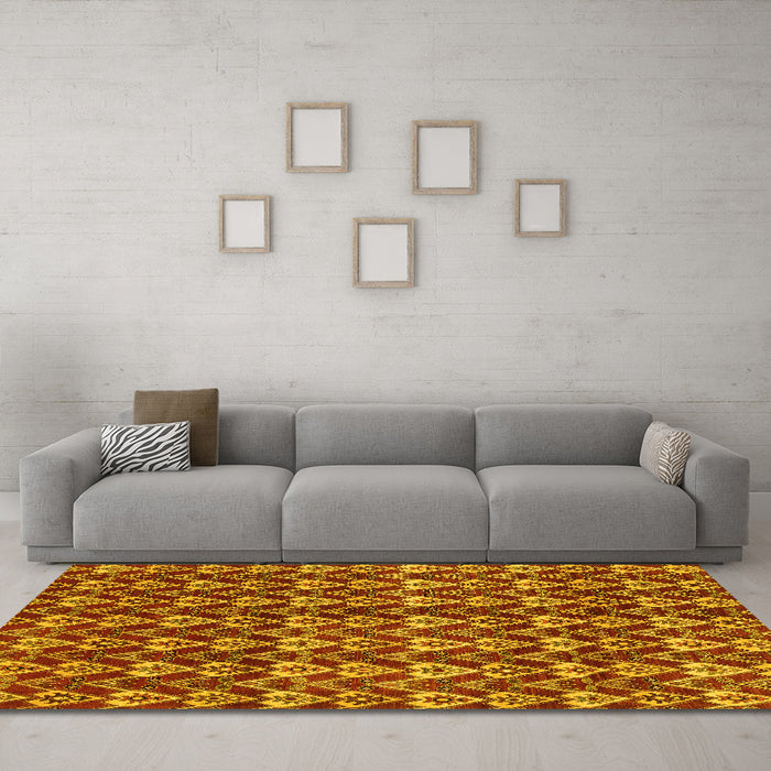 Machine Washable Abstract Yellow Modern Rug in a Living Room, wshabs3811yw