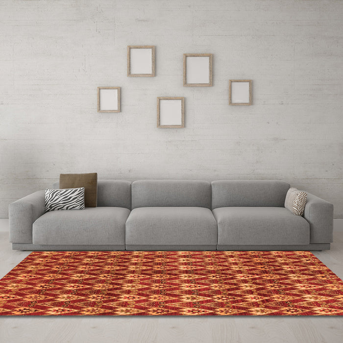 Machine Washable Abstract Orange Modern Area Rugs in a Living Room, wshabs3811org