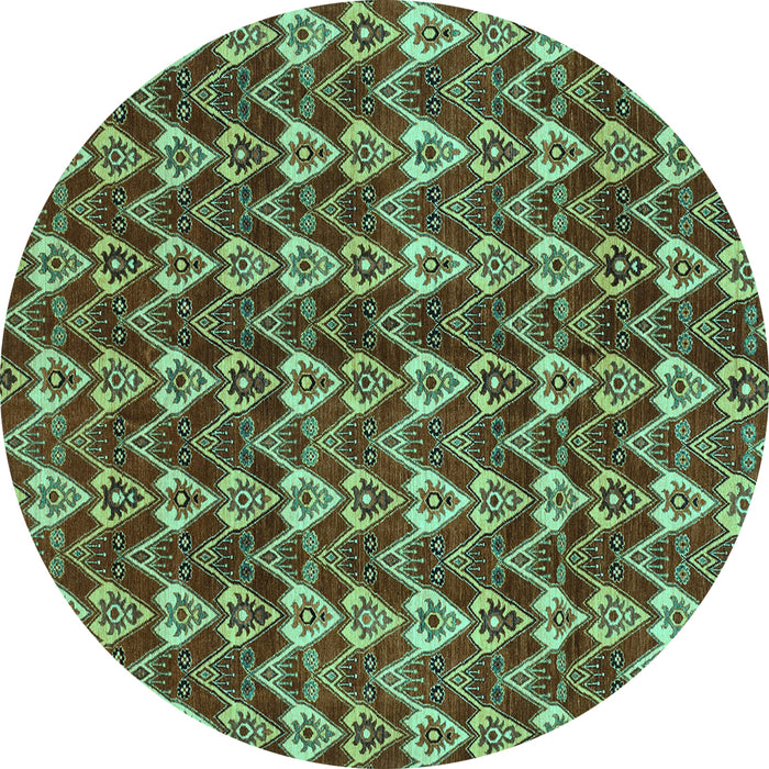 Round Machine Washable Abstract Turquoise Modern Area Rugs, wshabs3811turq