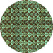 Round Machine Washable Abstract Turquoise Modern Area Rugs, wshabs3811turq