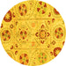 Round Machine Washable Abstract Yellow Modern Rug, wshabs3812yw