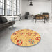 Round Machine Washable Abstract Orange Rug in a Office, wshabs3812